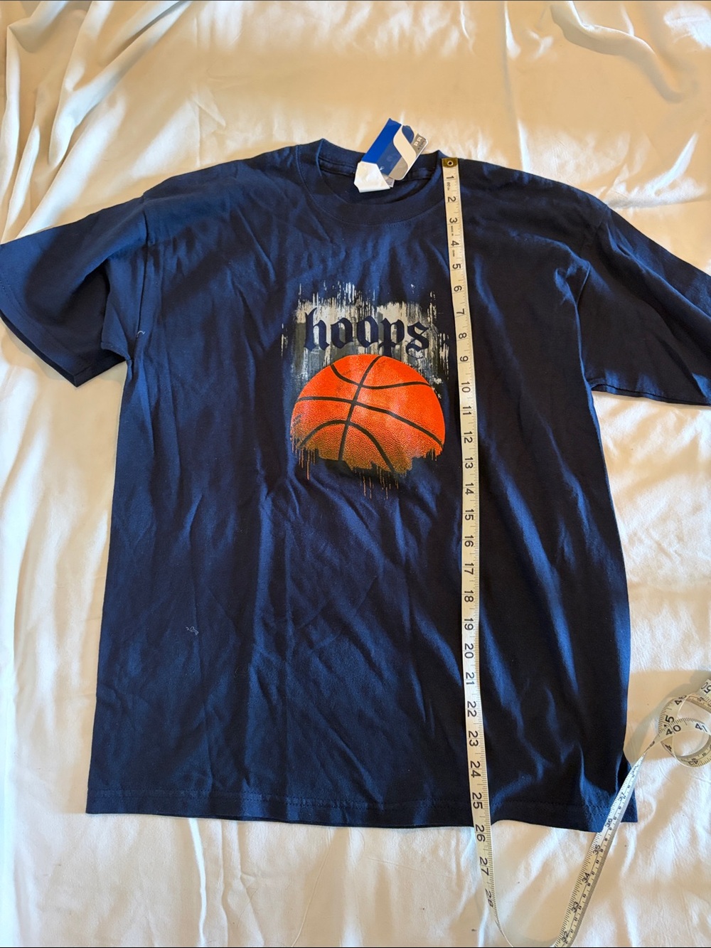Prospirit Navy Tee with Orange Basketball Graphic and 'hoops' Text